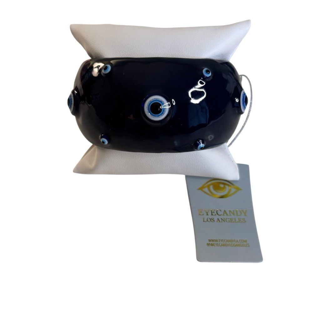 EyeCandy Los Angeles Blue High Gloss Evil Eye Hinged Bangle Bracelet.